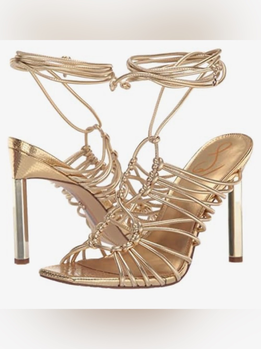 NWT Sam Edelman “LYLAH”Gold Strappy High-Heel Sandals with Ankle Wrap